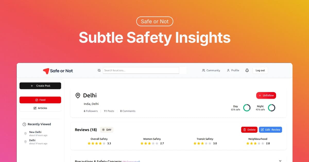 SafeOrNot community members sharing travel safety experiences and location reviews